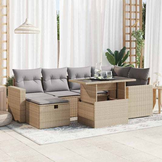 7-delige Loungeset met kussens poly rattan beige is nu te koop bij PeponiXL, paradijselijk wonen!