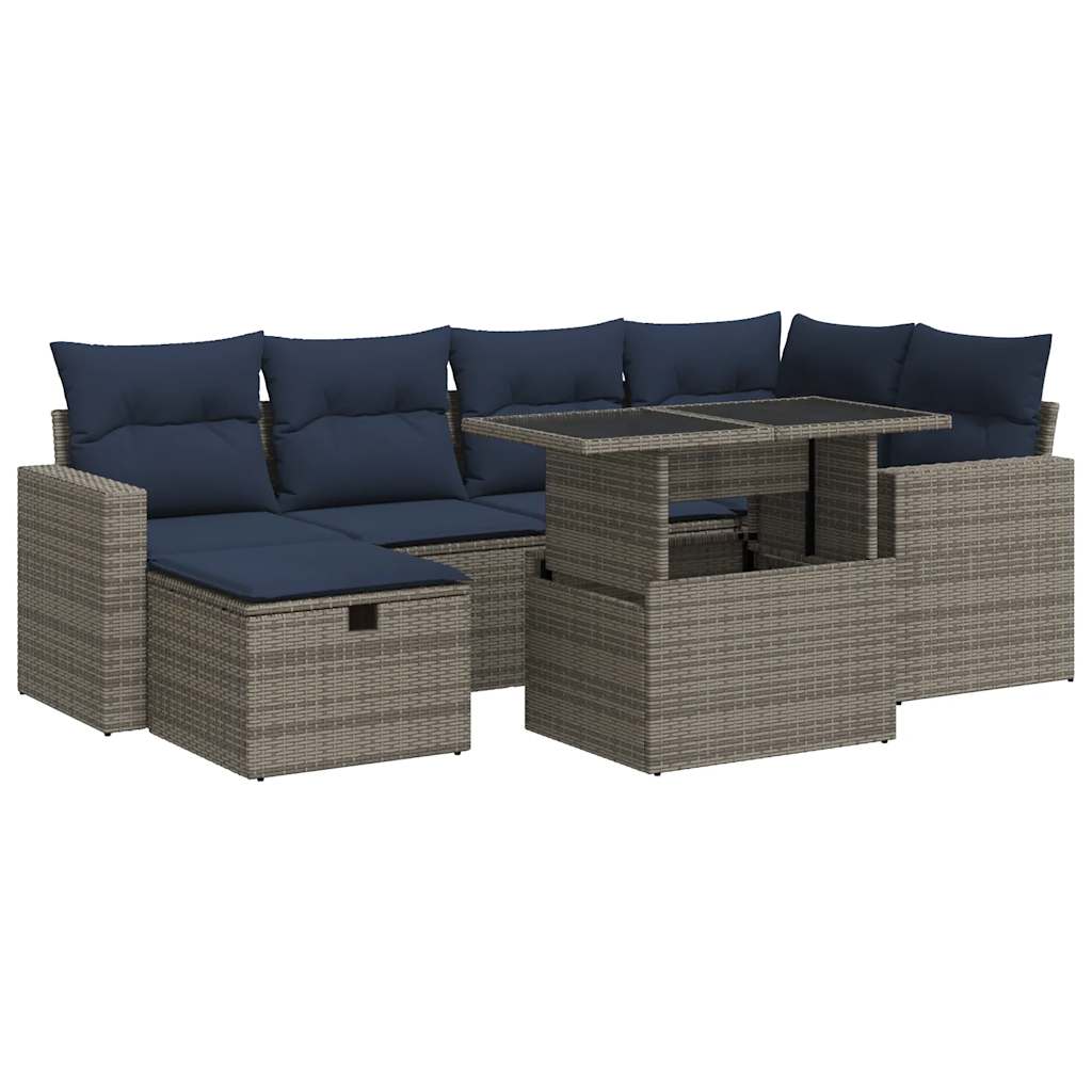 7-delige Loungeset met kussens poly rattan acacia grijs is nu te koop bij PeponiXL, paradijselijk wonen!