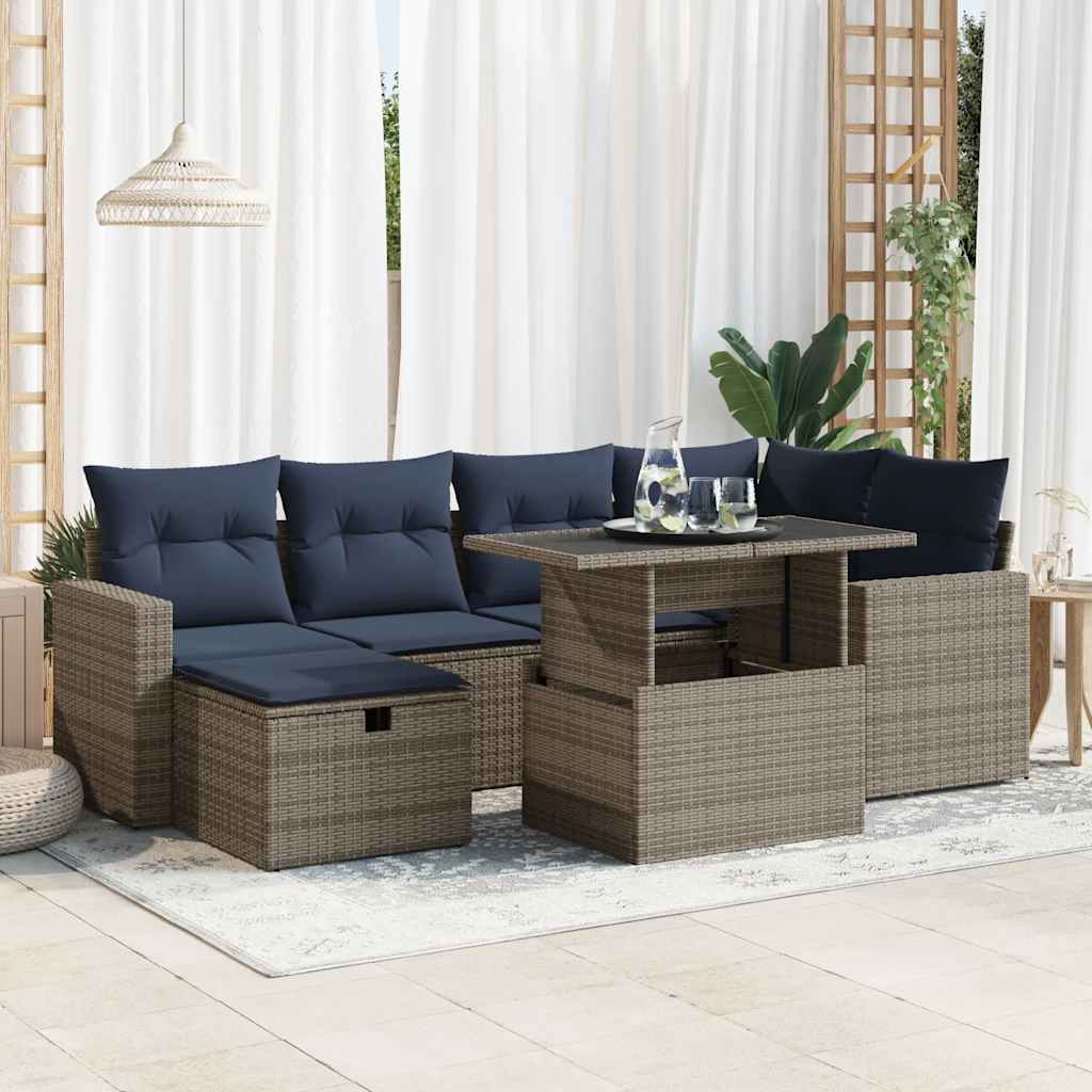 7-delige Loungeset met kussens poly rattan acacia grijs is nu te koop bij PeponiXL, paradijselijk wonen!
