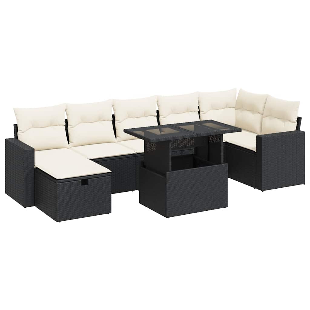 8-delige Loungeset met kussens poly rattan zwart is nu te koop bij PeponiXL, paradijselijk wonen!