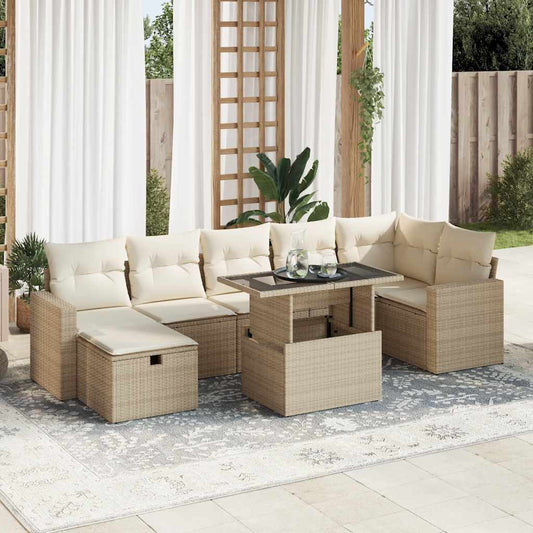 8-delige Loungeset met kussens poly rattan beige is nu te koop bij PeponiXL, paradijselijk wonen!
