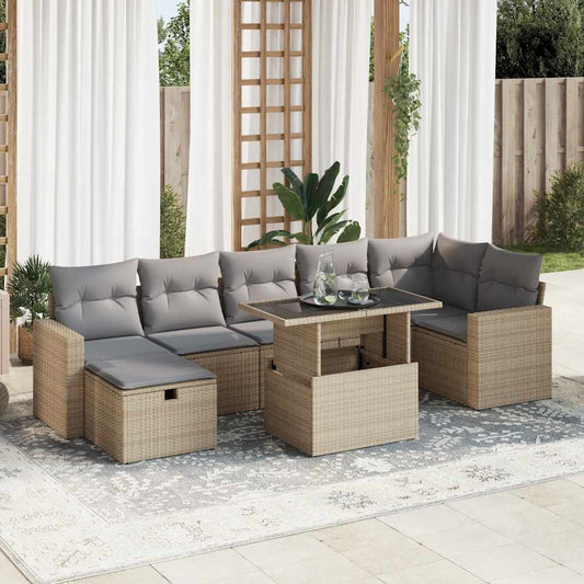 8-delige Loungeset met kussens poly rattan beige is nu te koop bij PeponiXL, paradijselijk wonen!