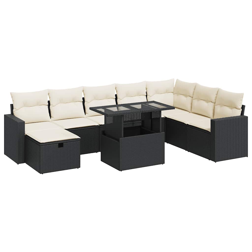 9-delige Loungeset met kussens poly rattan zwart is nu te koop bij PeponiXL, paradijselijk wonen!