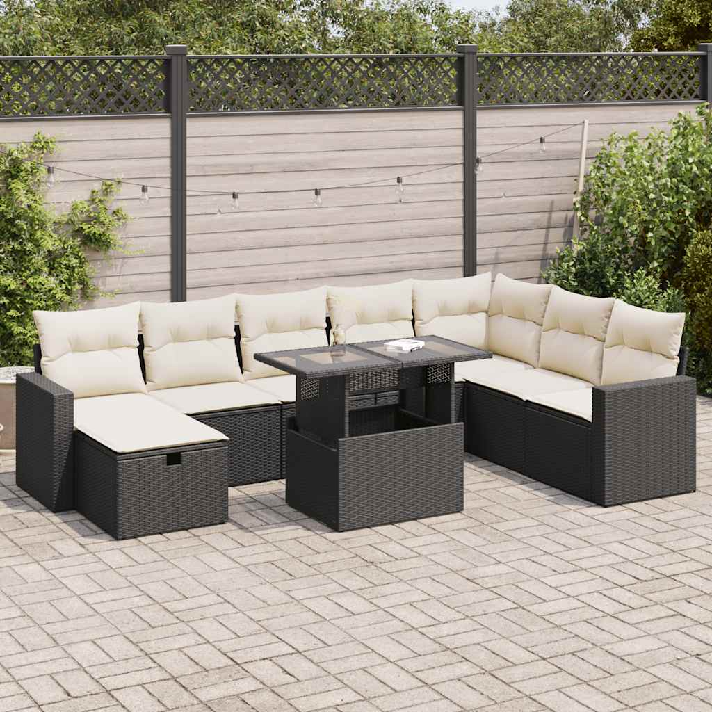 9-delige Loungeset met kussens poly rattan zwart is nu te koop bij PeponiXL, paradijselijk wonen!