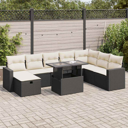 9-delige Loungeset met kussens poly rattan zwart is nu te koop bij PeponiXL, paradijselijk wonen!