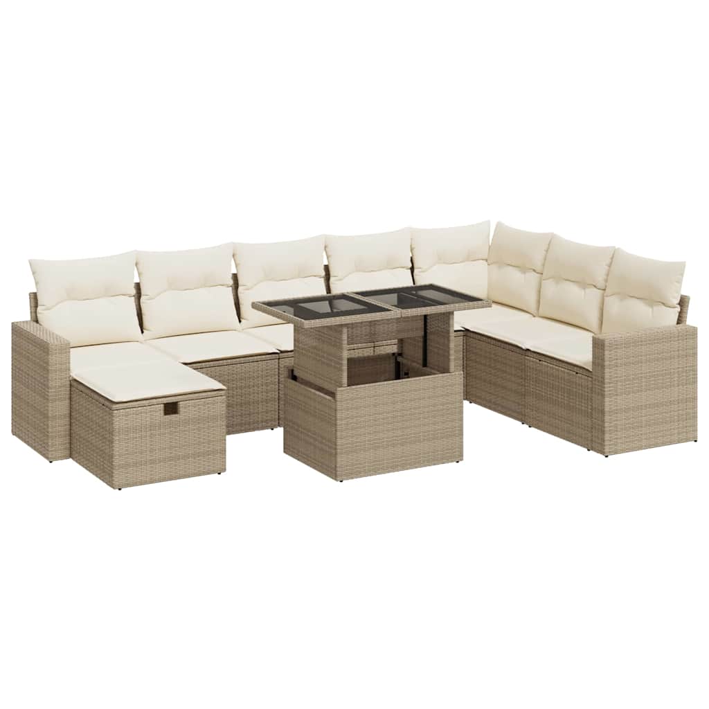 9-delige Loungeset met kussens poly rattan beige is nu te koop bij PeponiXL, paradijselijk wonen!