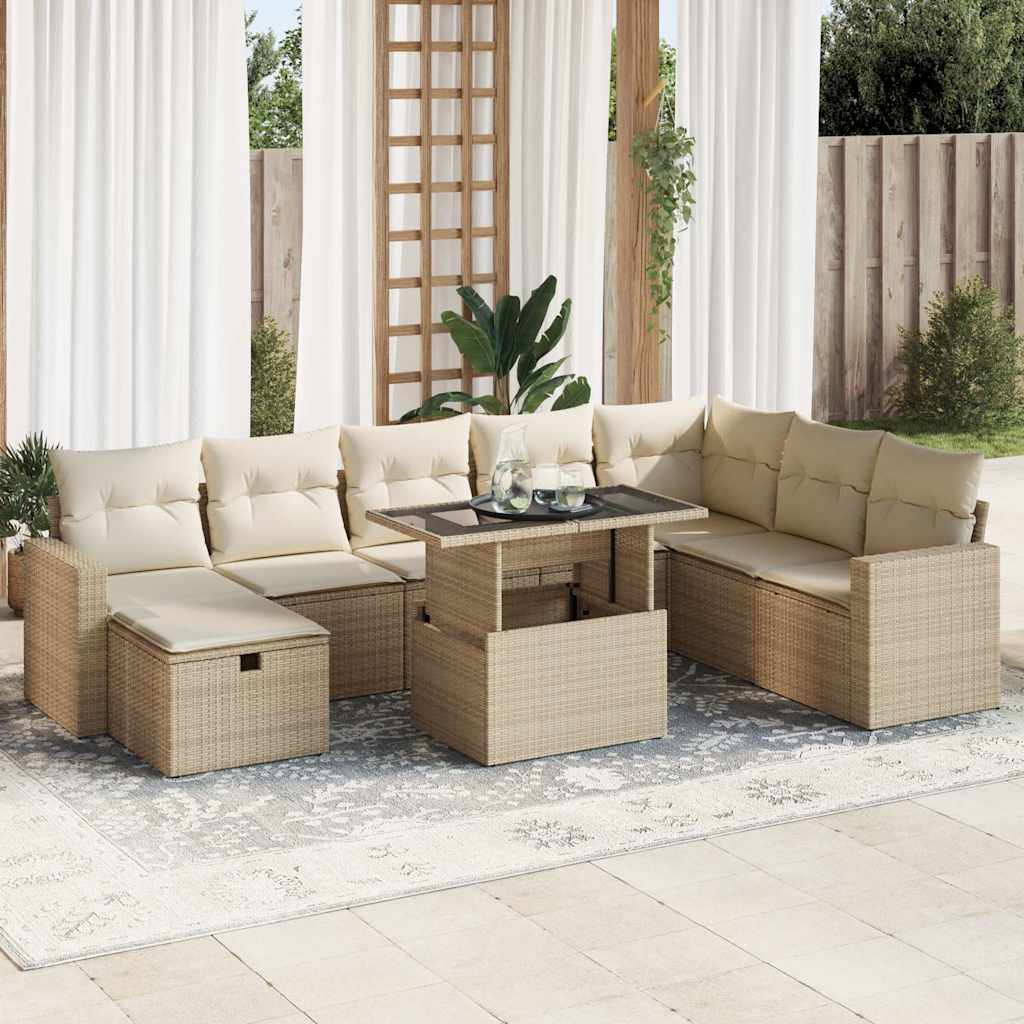 9-delige Loungeset met kussens poly rattan beige is nu te koop bij PeponiXL, paradijselijk wonen!