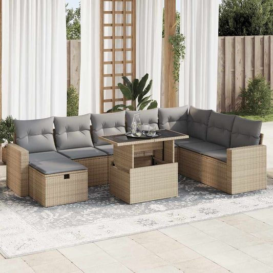 9-delige Loungeset met kussens poly rattan beige is nu te koop bij PeponiXL, paradijselijk wonen!