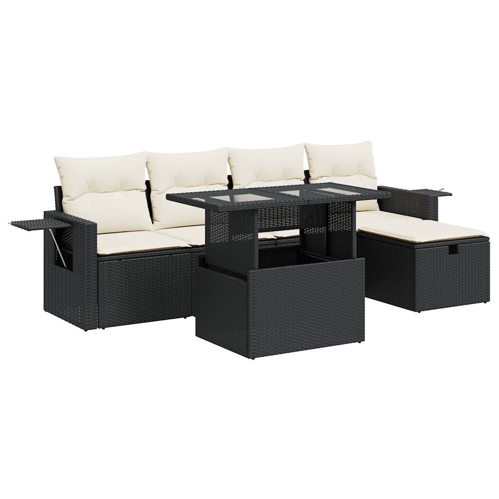 6-delige Loungeset met kussens poly rattan zwart is nu te koop bij PeponiXL, paradijselijk wonen!