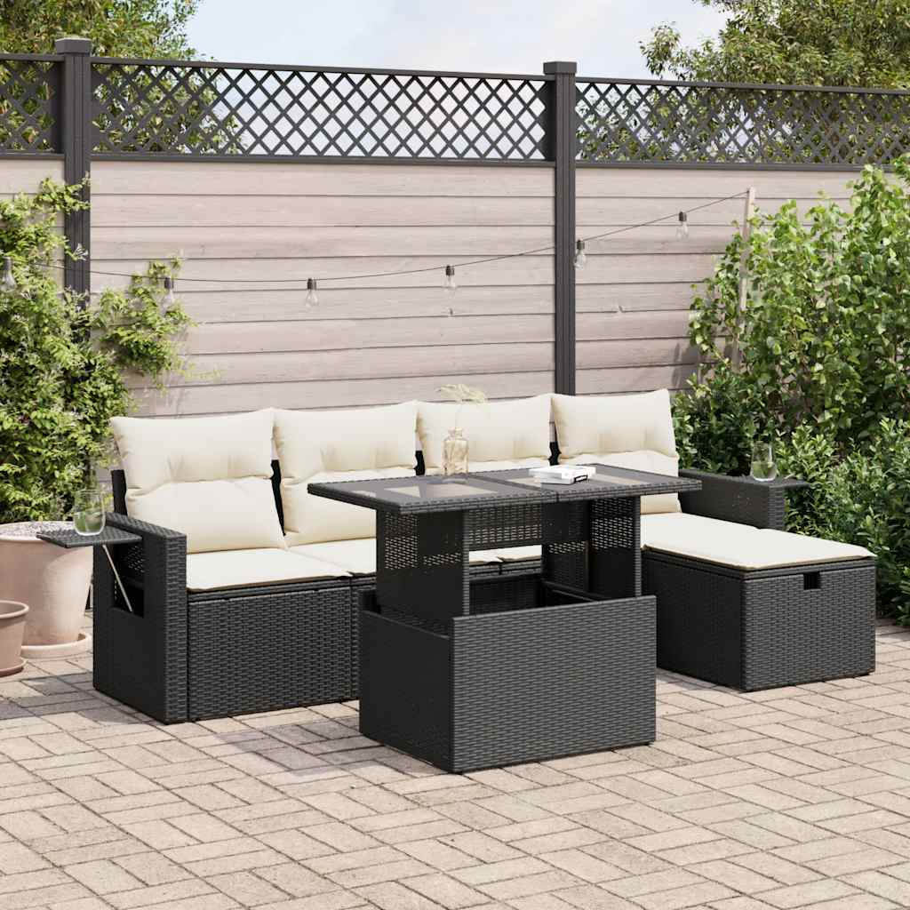 6-delige Loungeset met kussens poly rattan zwart is nu te koop bij PeponiXL, paradijselijk wonen!