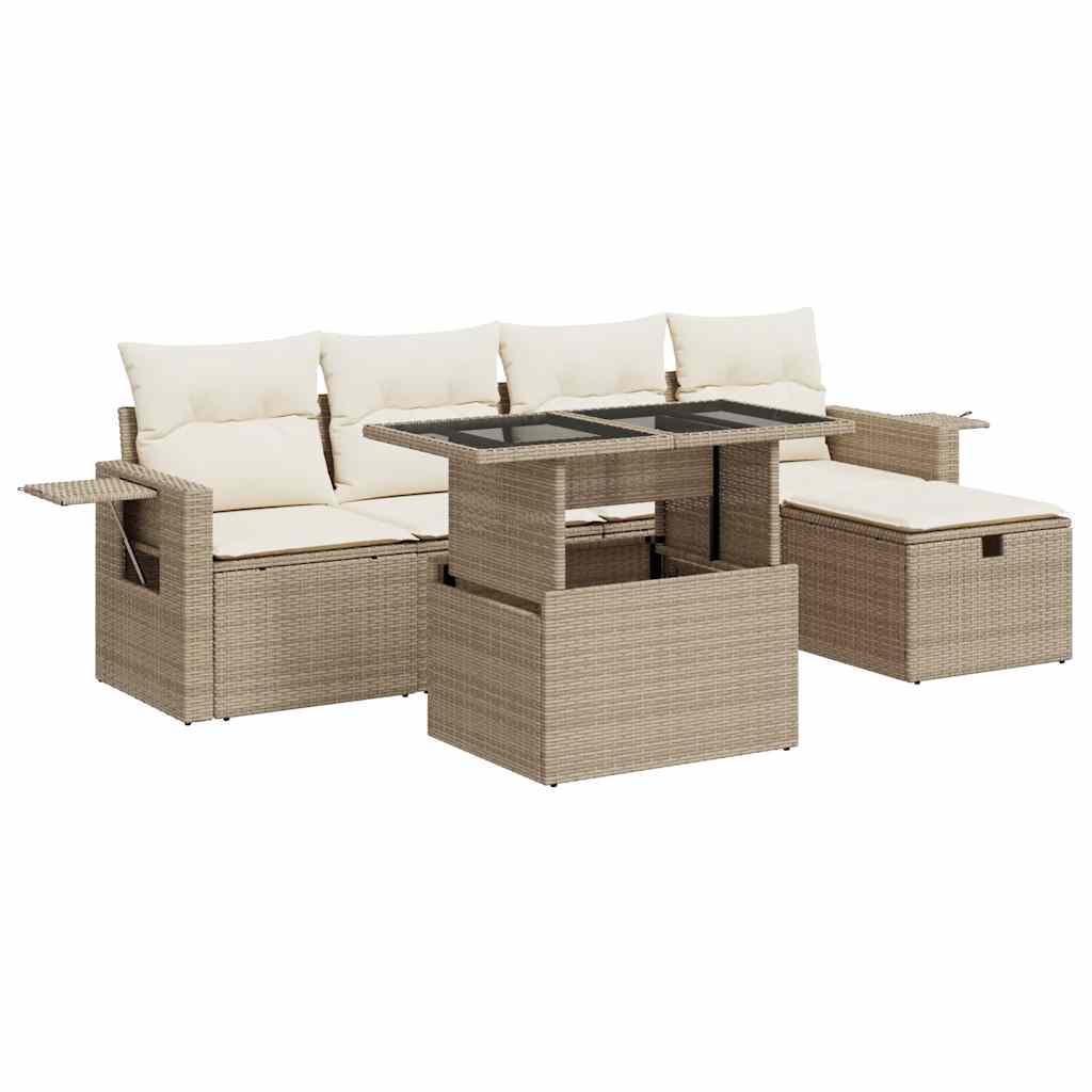 6-delige Loungeset met kussens poly rattan beige is nu te koop bij PeponiXL, paradijselijk wonen!