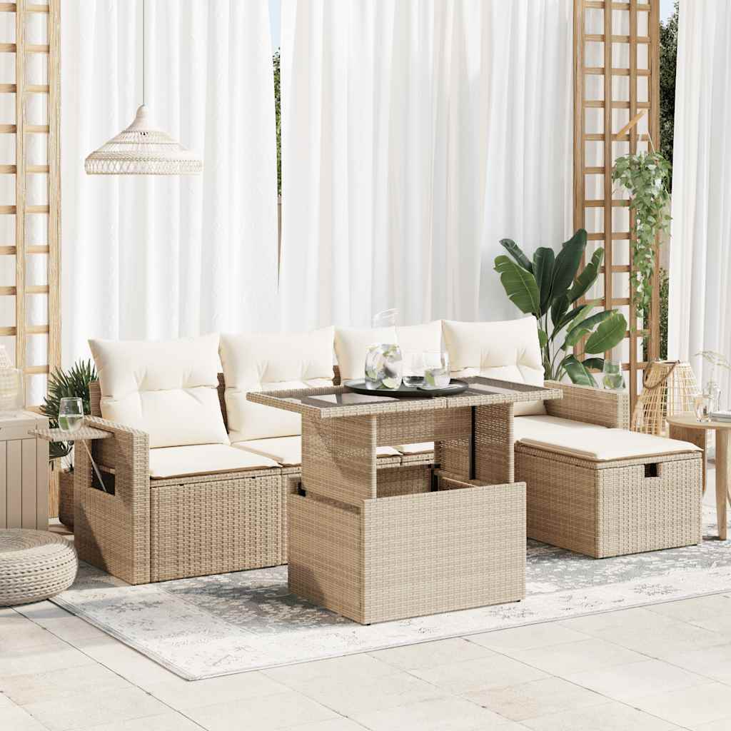 6-delige Loungeset met kussens poly rattan beige is nu te koop bij PeponiXL, paradijselijk wonen!