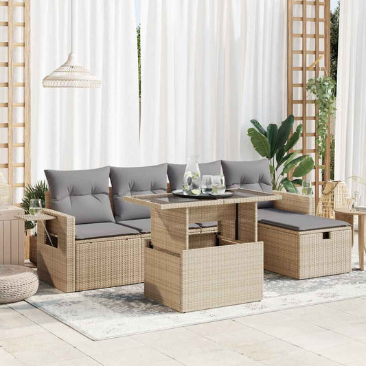 6-delige Loungeset met kussens poly rattan beige is nu te koop bij PeponiXL, paradijselijk wonen!