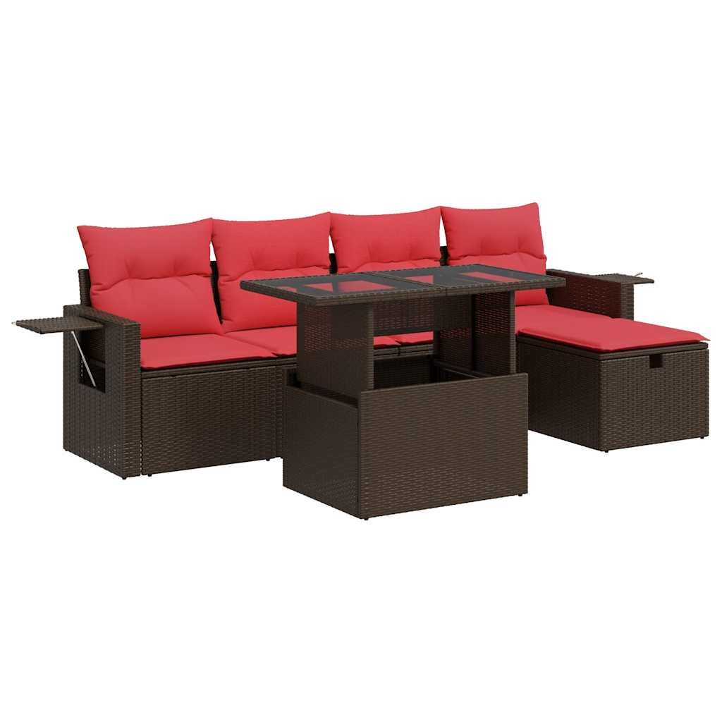 6-delige Loungeset met kussens poly rattan bruin is nu te koop bij PeponiXL, paradijselijk wonen!