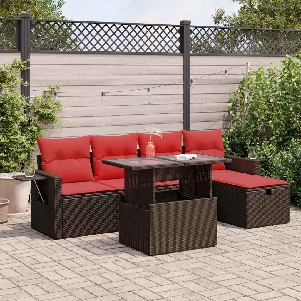6-delige Loungeset met kussens poly rattan bruin is nu te koop bij PeponiXL, paradijselijk wonen!
