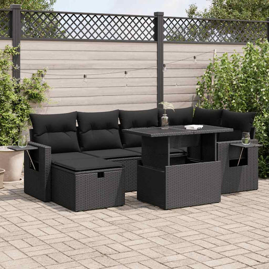7-delige Loungeset met kussens poly rattan zwart is nu te koop bij PeponiXL, paradijselijk wonen!