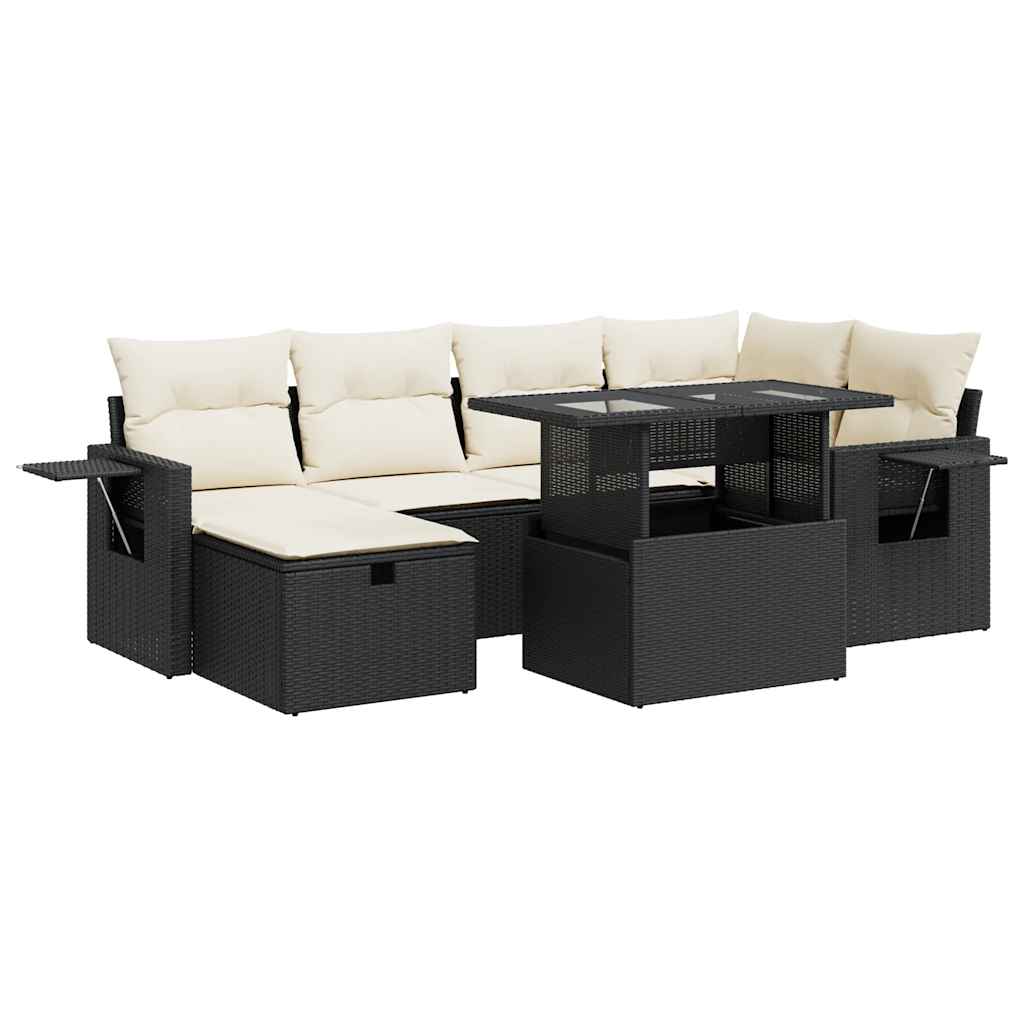 7-delige Loungeset met kussens poly rattan zwart is nu te koop bij PeponiXL, paradijselijk wonen!