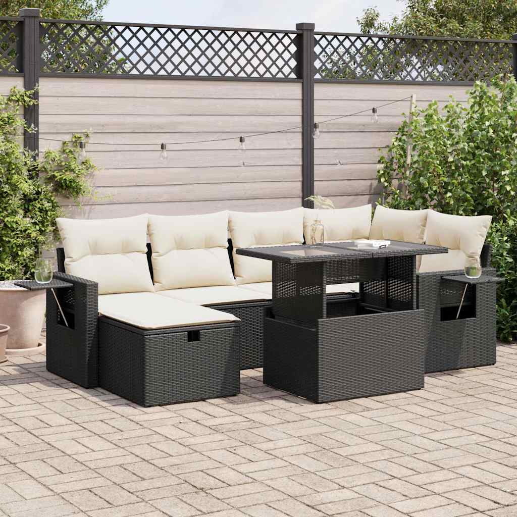 7-delige Loungeset met kussens poly rattan zwart is nu te koop bij PeponiXL, paradijselijk wonen!