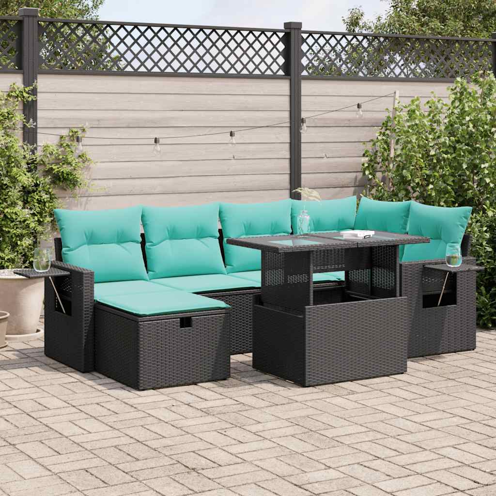 7-delige Loungeset met kussens poly rattan acacia grijs is nu te koop bij PeponiXL, paradijselijk wonen!