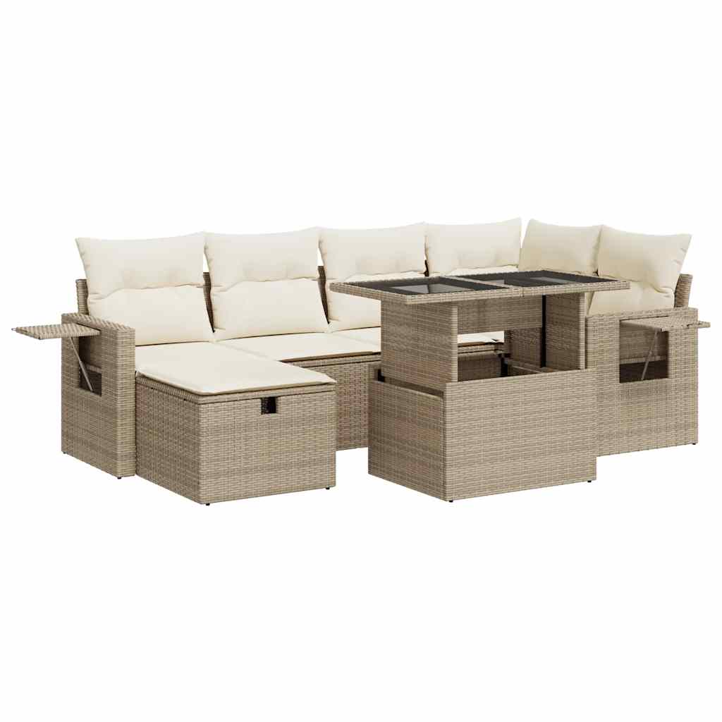 7-delige Loungeset met kussens poly rattan beige is nu te koop bij PeponiXL, paradijselijk wonen!