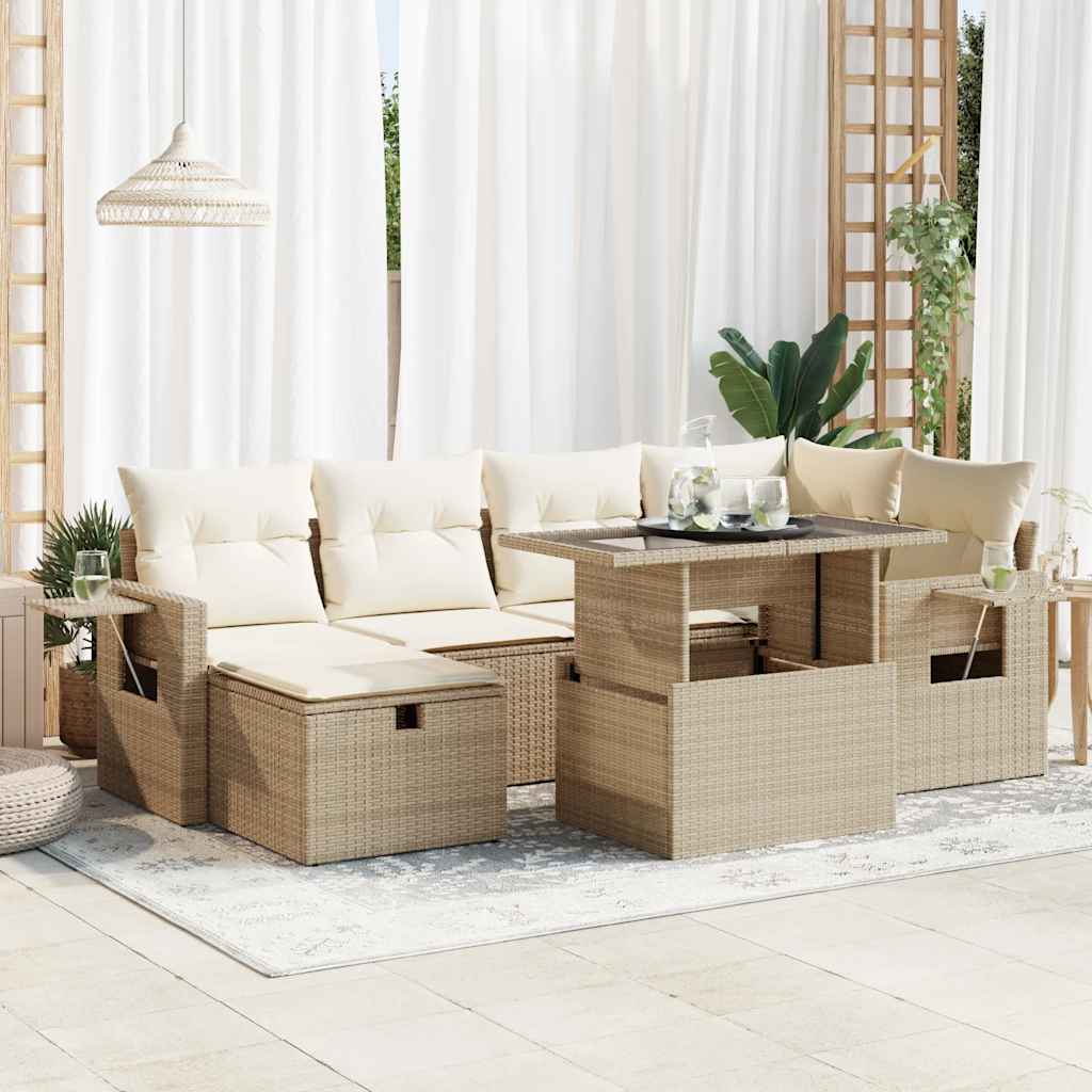 7-delige Loungeset met kussens poly rattan beige is nu te koop bij PeponiXL, paradijselijk wonen!