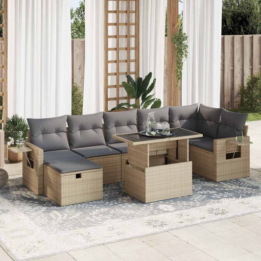 8-delige Loungeset met kussens poly rattan beige is nu te koop bij PeponiXL, paradijselijk wonen!
