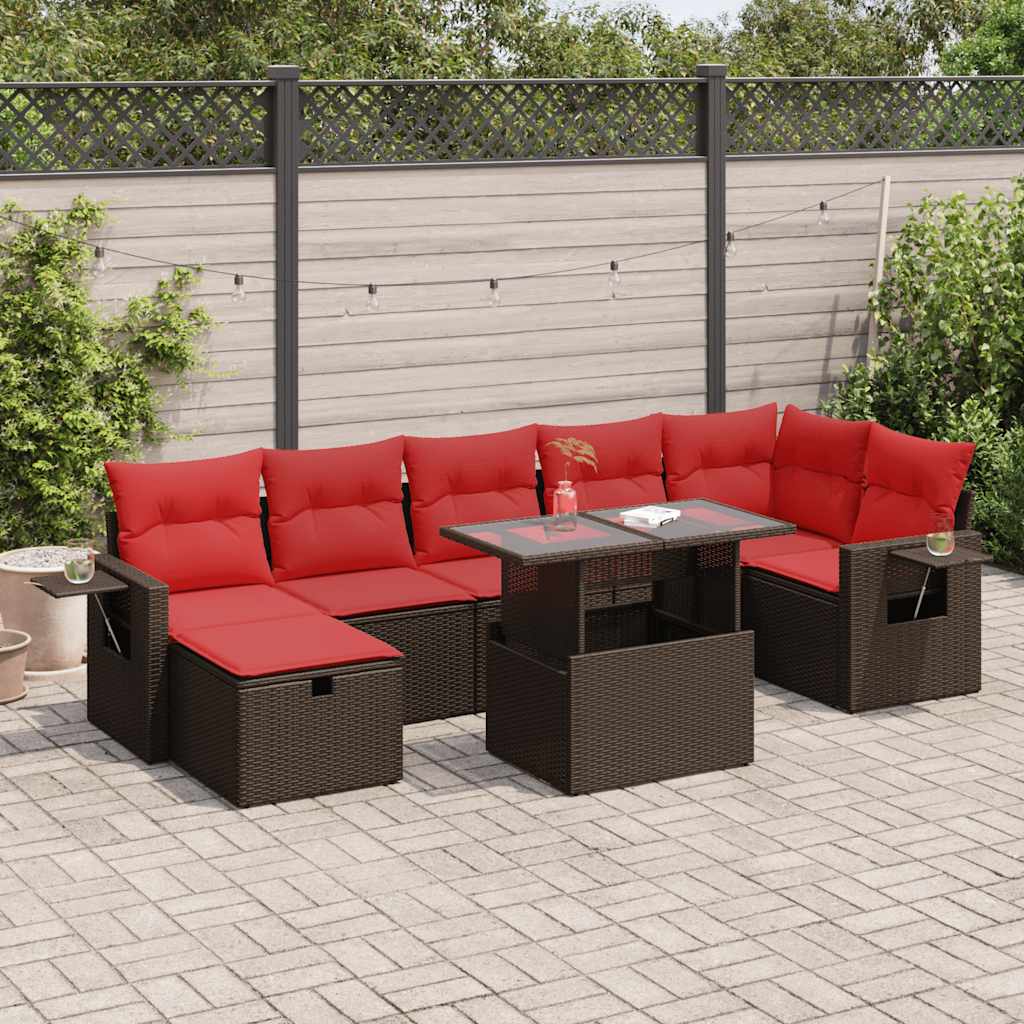 8-delige Loungeset met kussens poly rattan acacia bruin is nu te koop bij PeponiXL, paradijselijk wonen!
