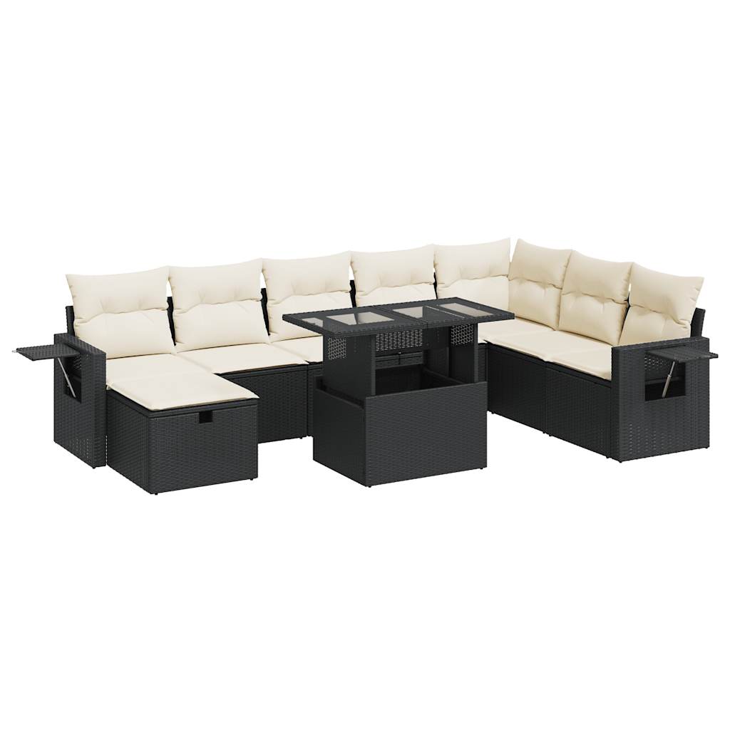 9-delige Loungeset met kussens poly rattan zwart is nu te koop bij PeponiXL, paradijselijk wonen!