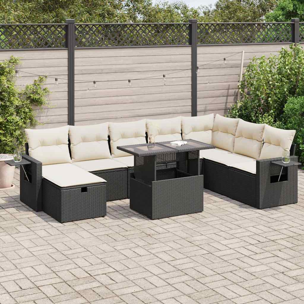 9-delige Loungeset met kussens poly rattan zwart is nu te koop bij PeponiXL, paradijselijk wonen!