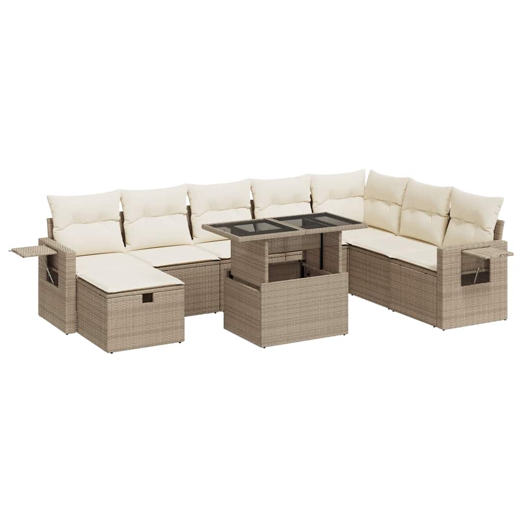 9-delige Loungeset met kussens poly rattan beige is nu te koop bij PeponiXL, paradijselijk wonen!