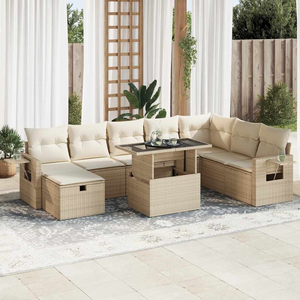 9-delige Loungeset met kussens poly rattan beige is nu te koop bij PeponiXL, paradijselijk wonen!