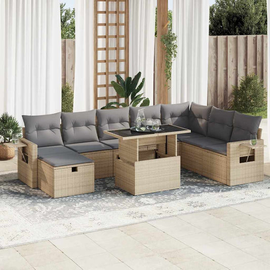 9-delige Loungeset met kussens poly rattan beige is nu te koop bij PeponiXL, paradijselijk wonen!