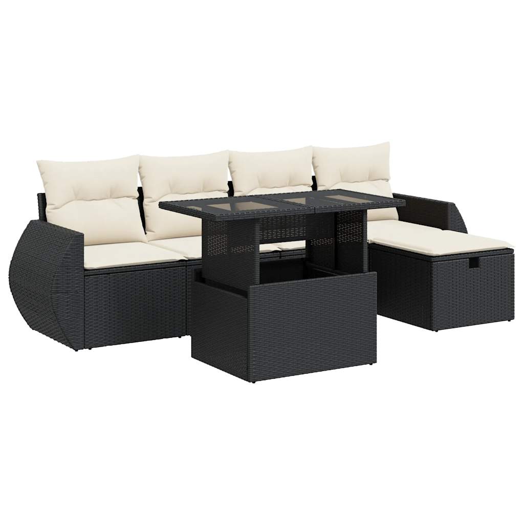 6-delige Loungeset met kussens poly rattan zwart is nu te koop bij PeponiXL, paradijselijk wonen!