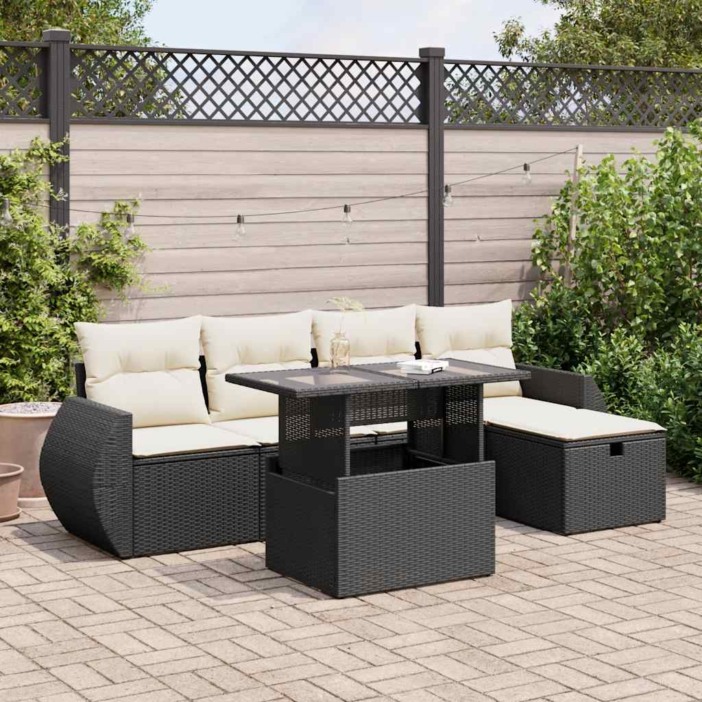 6-delige Loungeset met kussens poly rattan zwart is nu te koop bij PeponiXL, paradijselijk wonen!