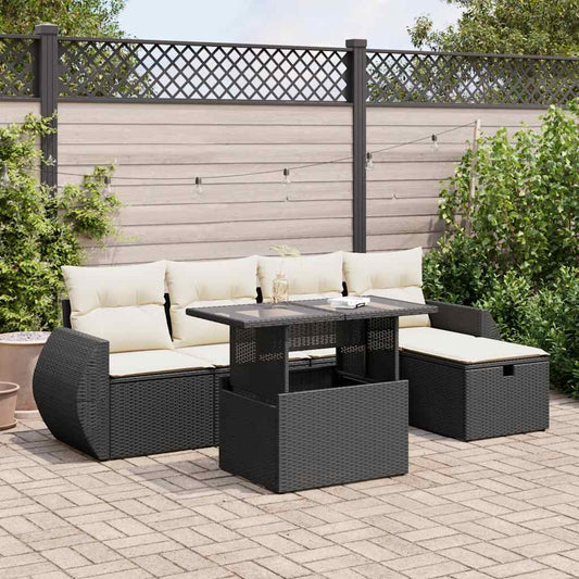 6-delige Loungeset met kussens poly rattan zwart is nu te koop bij PeponiXL, paradijselijk wonen!
