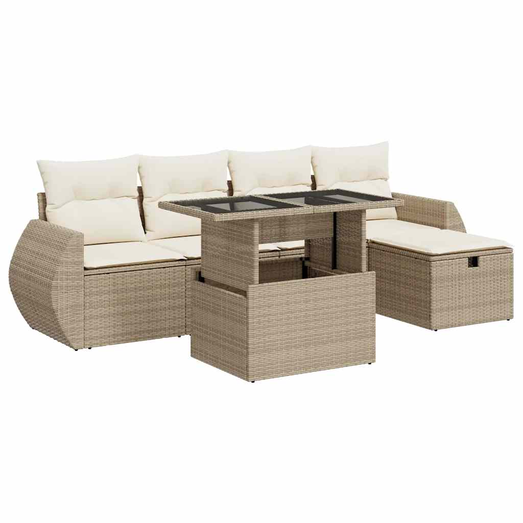 6-delige Loungeset met kussens poly rattan beige is nu te koop bij PeponiXL, paradijselijk wonen!