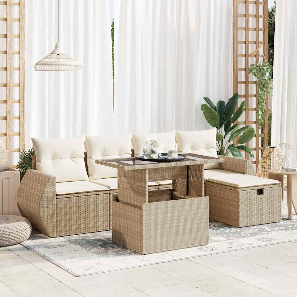 6-delige Loungeset met kussens poly rattan beige is nu te koop bij PeponiXL, paradijselijk wonen!