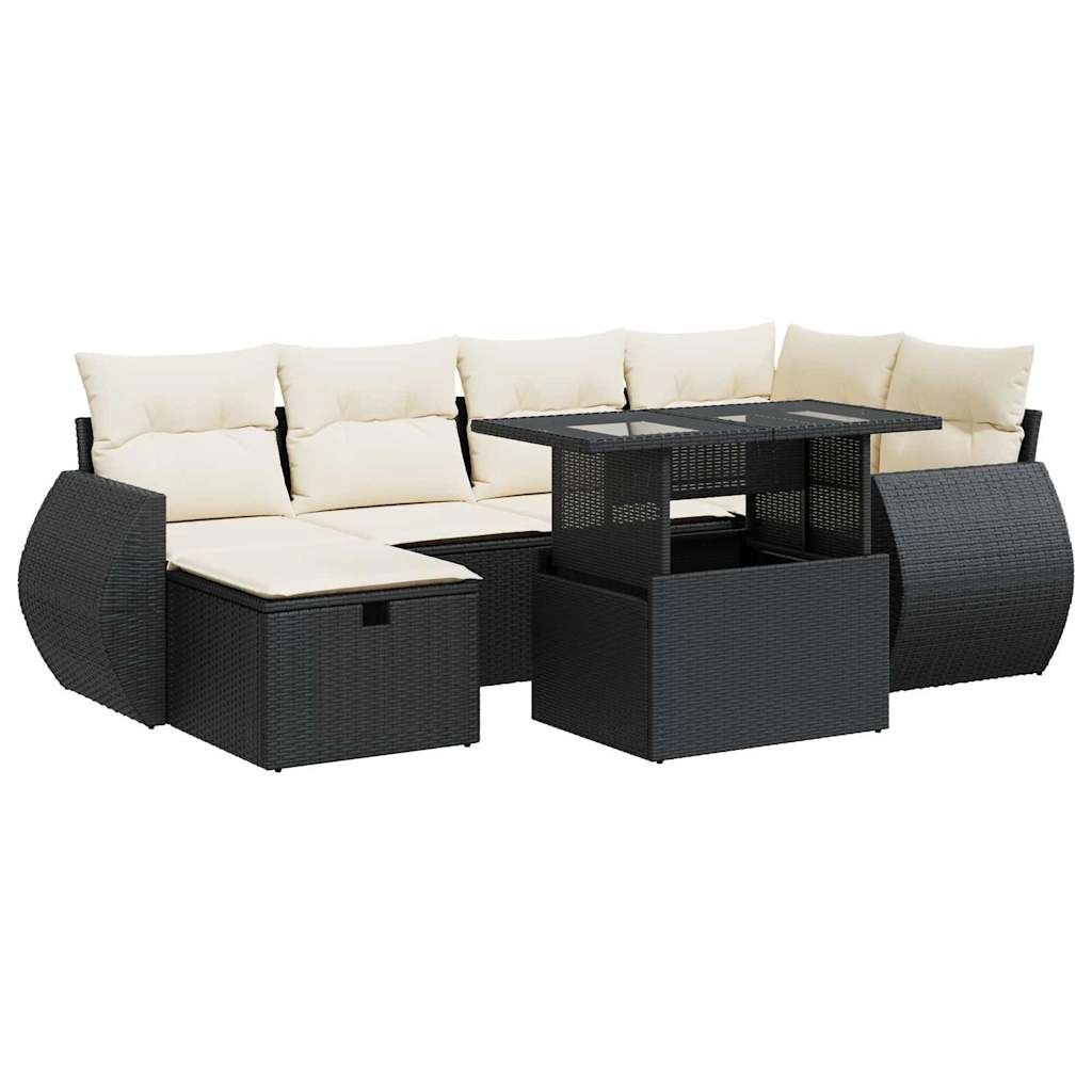 7-delige Loungeset met kussens poly rattan zwart is nu te koop bij PeponiXL, paradijselijk wonen!