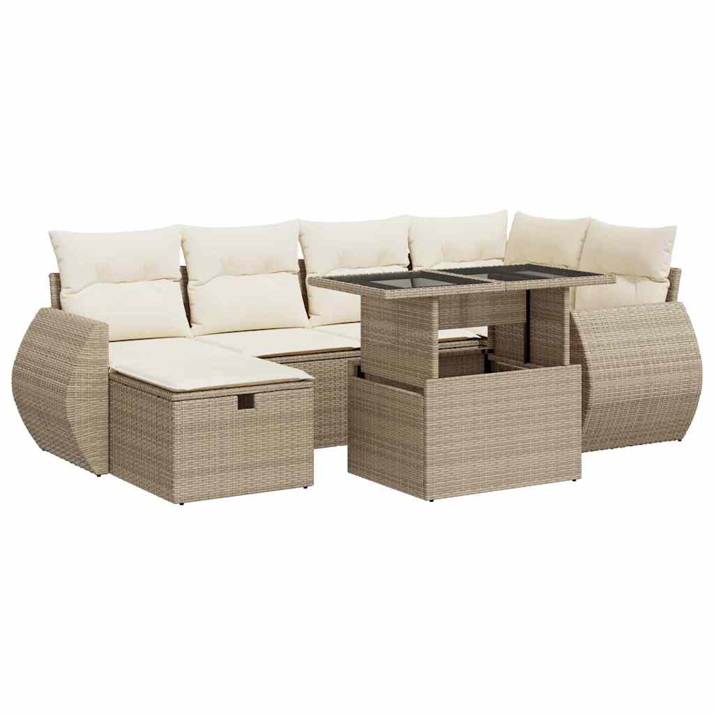 7-delige Loungeset met kussens poly rattan beige is nu te koop bij PeponiXL, paradijselijk wonen!
