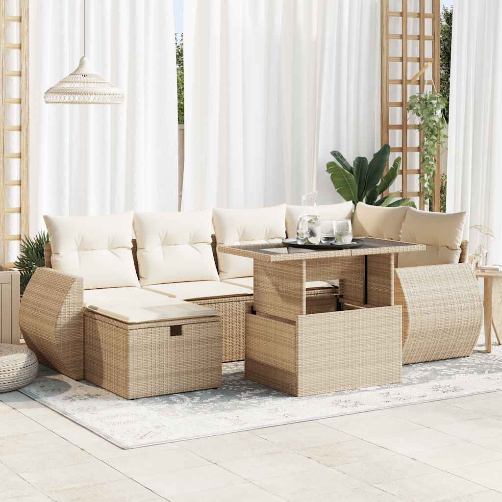 7-delige Loungeset met kussens poly rattan beige is nu te koop bij PeponiXL, paradijselijk wonen!