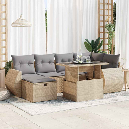 7-delige Loungeset met kussens poly rattan beige is nu te koop bij PeponiXL, paradijselijk wonen!
