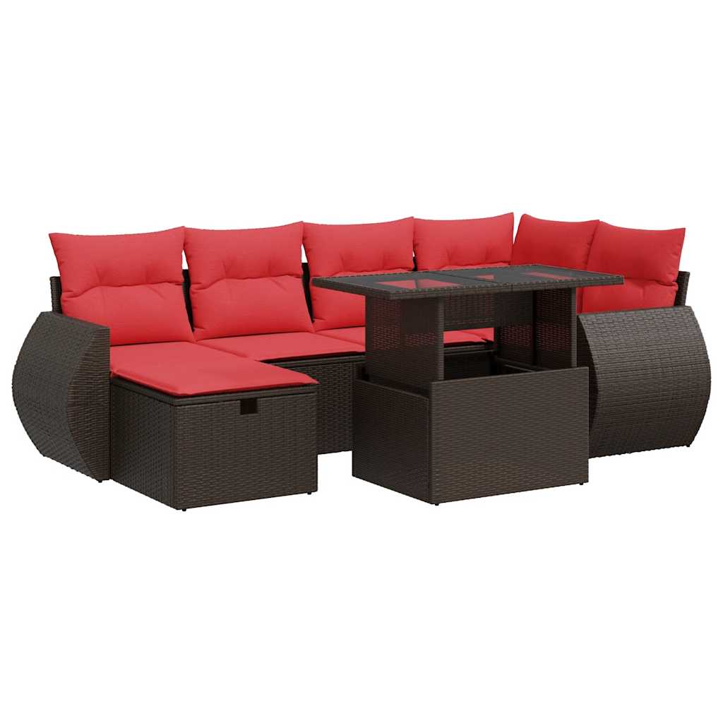 7-delige Loungeset met kussens poly rattan bruin is nu te koop bij PeponiXL, paradijselijk wonen!