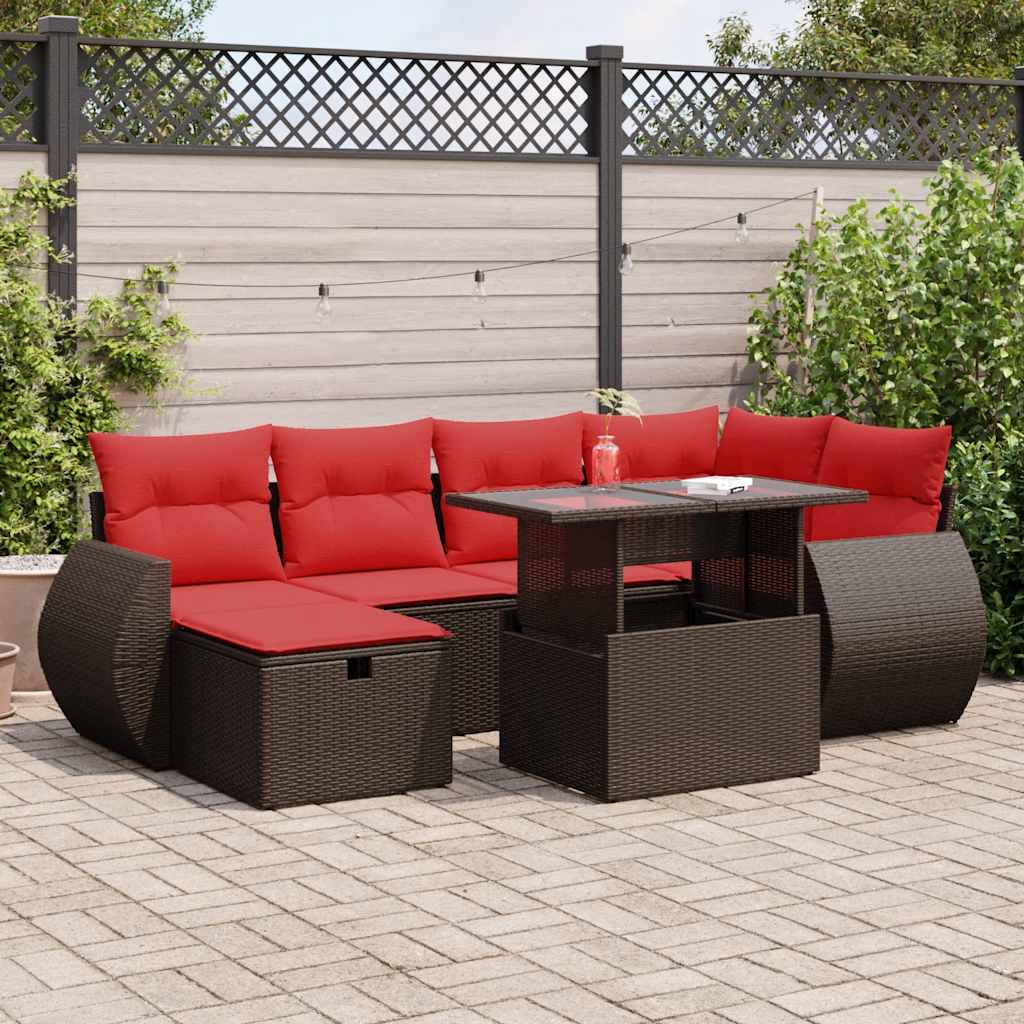 7-delige Loungeset met kussens poly rattan bruin is nu te koop bij PeponiXL, paradijselijk wonen!