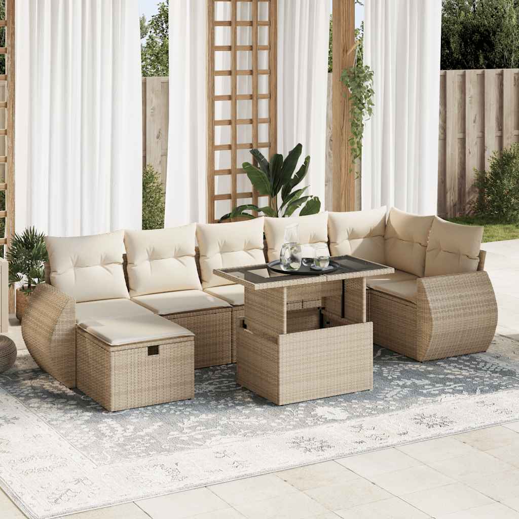 8-delige Loungeset met kussens poly rattan beige is nu te koop bij PeponiXL, paradijselijk wonen!