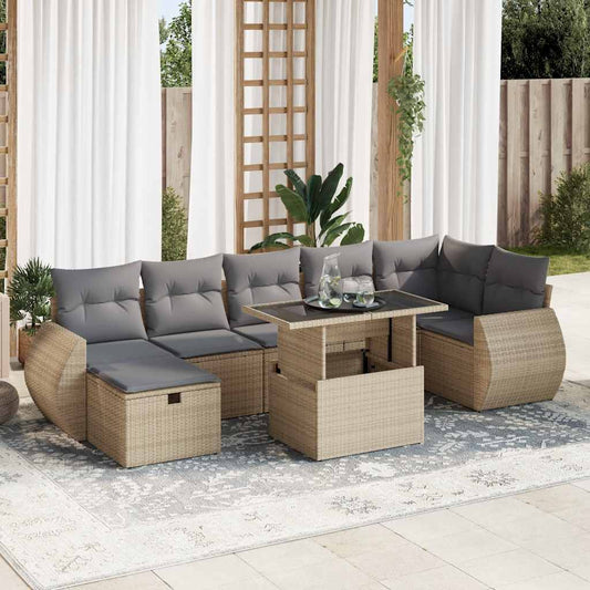 8-delige Loungeset met kussens poly rattan beige is nu te koop bij PeponiXL, paradijselijk wonen!