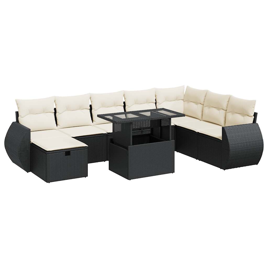 9-delige Loungeset met kussens poly rattan zwart is nu te koop bij PeponiXL, paradijselijk wonen!
