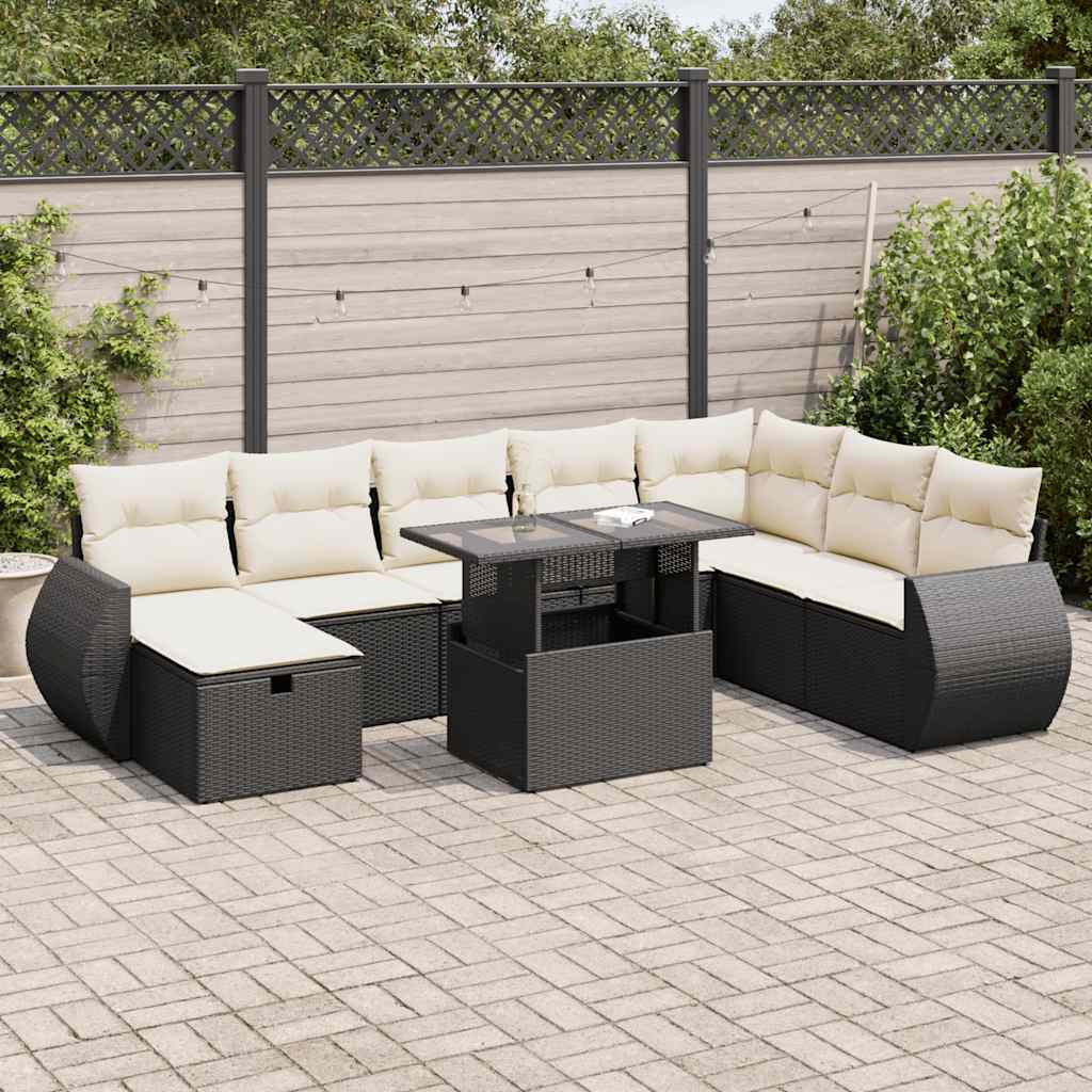 9-delige Loungeset met kussens poly rattan zwart is nu te koop bij PeponiXL, paradijselijk wonen!