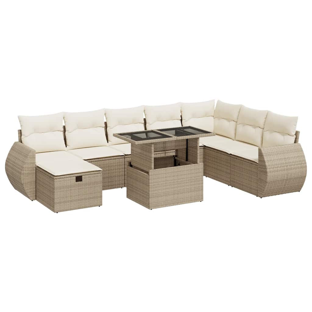 9-delige Loungeset met kussens poly rattan beige is nu te koop bij PeponiXL, paradijselijk wonen!