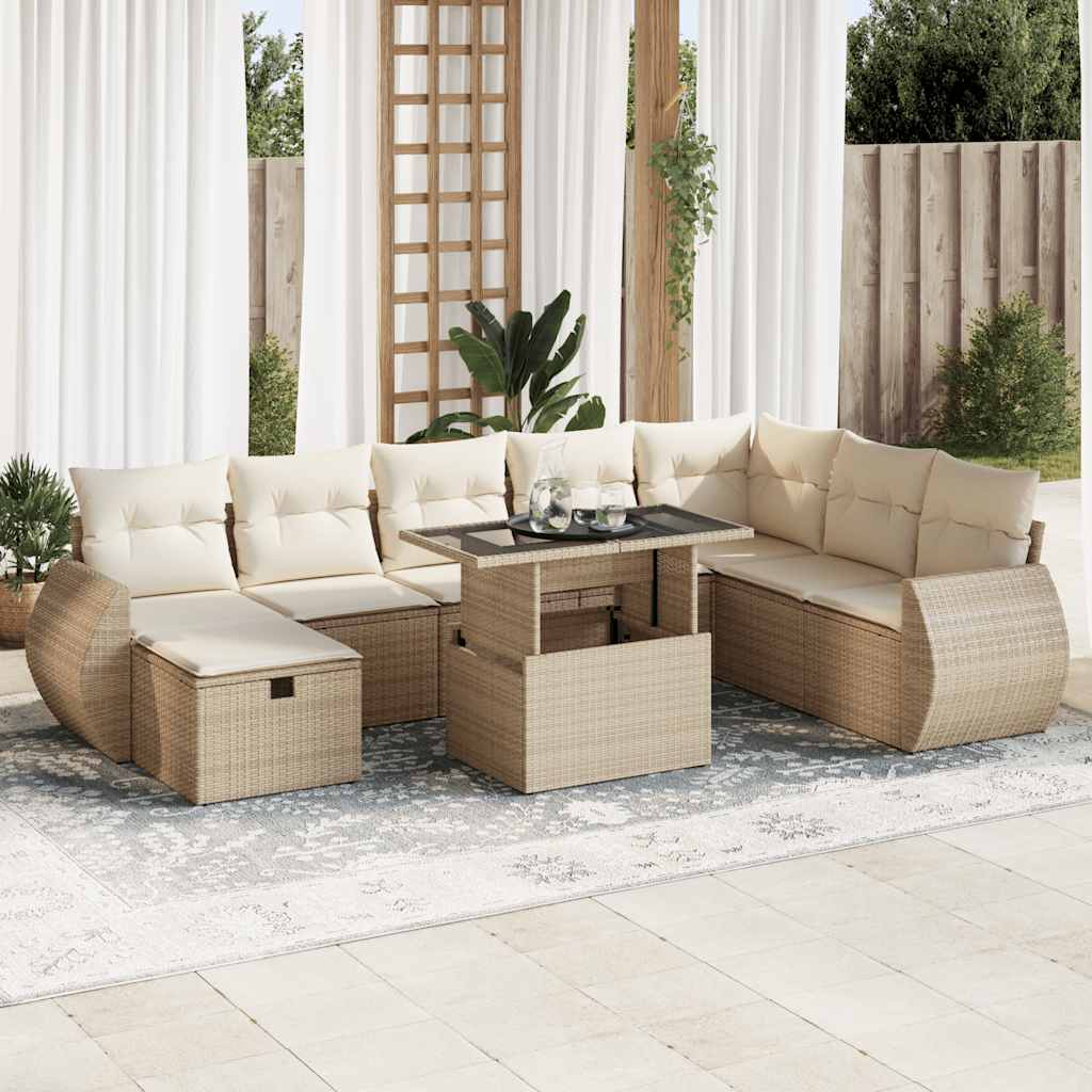 9-delige Loungeset met kussens poly rattan beige is nu te koop bij PeponiXL, paradijselijk wonen!