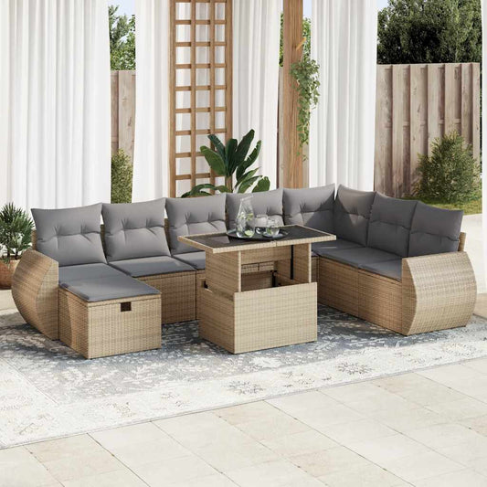 9-delige Loungeset met kussens poly rattan beige is nu te koop bij PeponiXL, paradijselijk wonen!